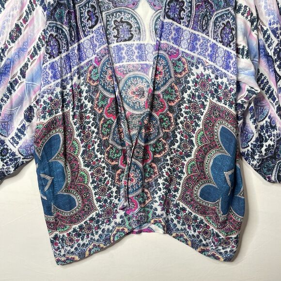 Boho Sheer Kimono Swim Cover Up M Nanette Lepore Festival Beach Resort Kaftan - Picture 7 of 9